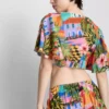 Tropical printed cropped tie shirt