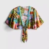 Tropical printed cropped tie shirt