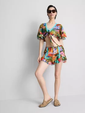 Tropical printed frill shorts