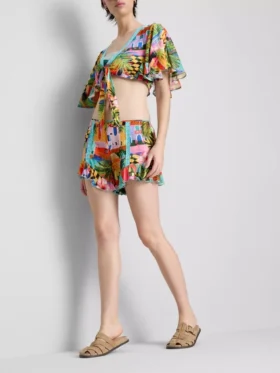 Tropical printed frill shorts