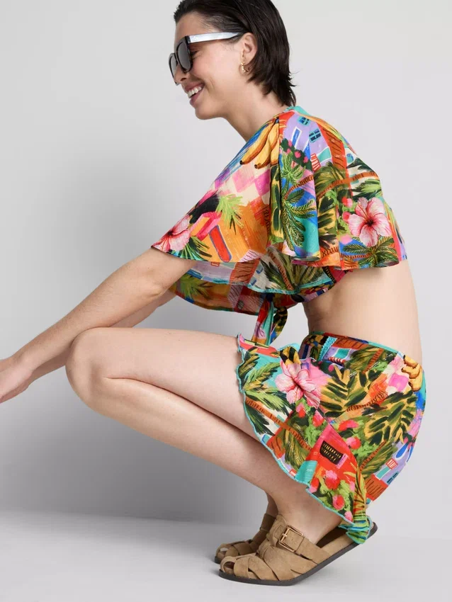 Tropical printed frill shorts