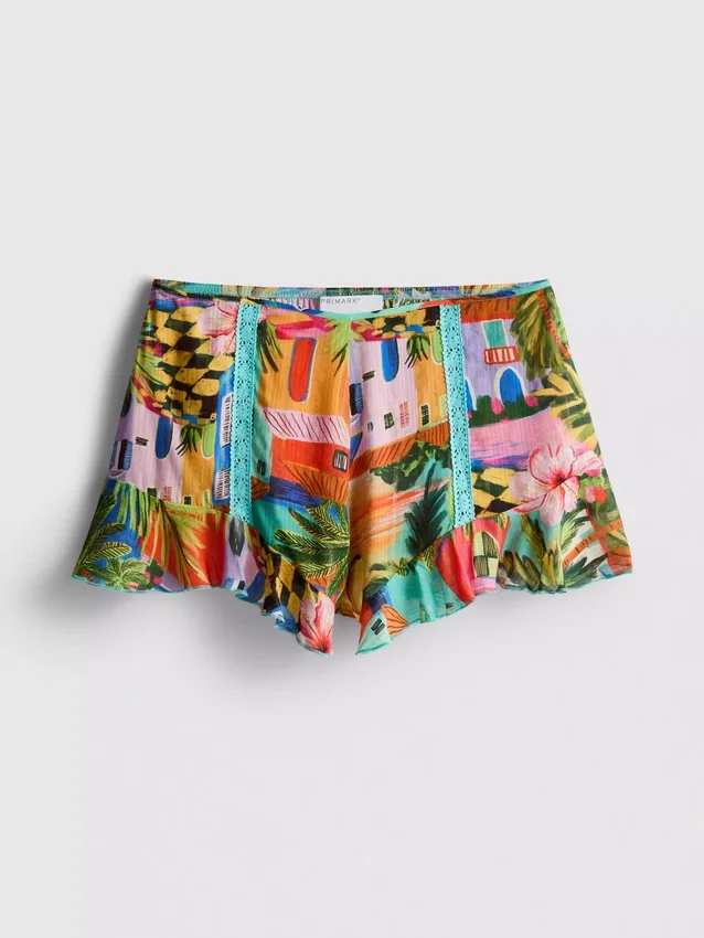 Tropical printed frill shorts