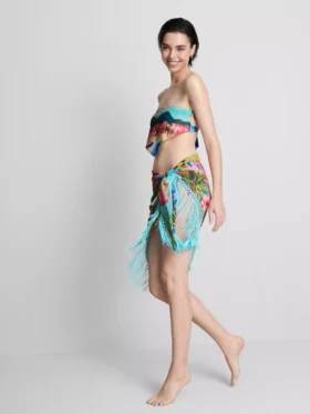 Tropical printed fringe sarong