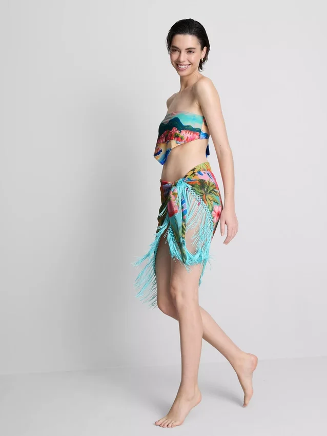 Tropical printed fringe sarong
