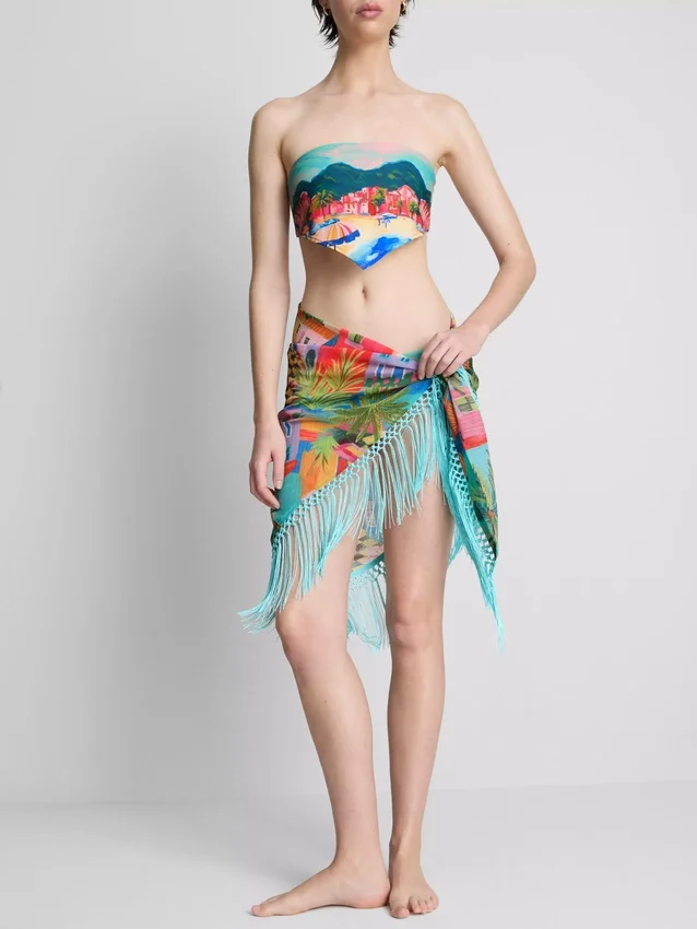 Tropical printed fringe sarong