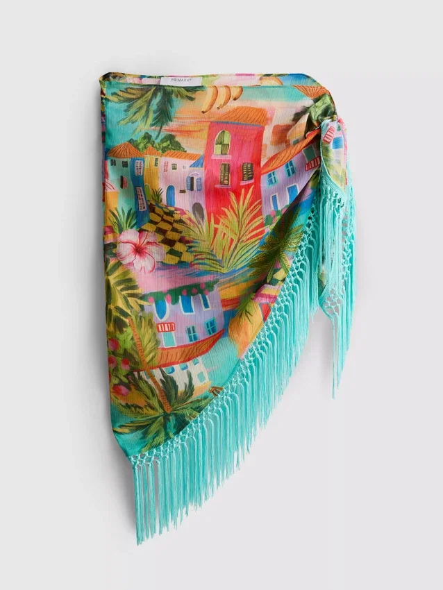 Tropical printed fringe sarong