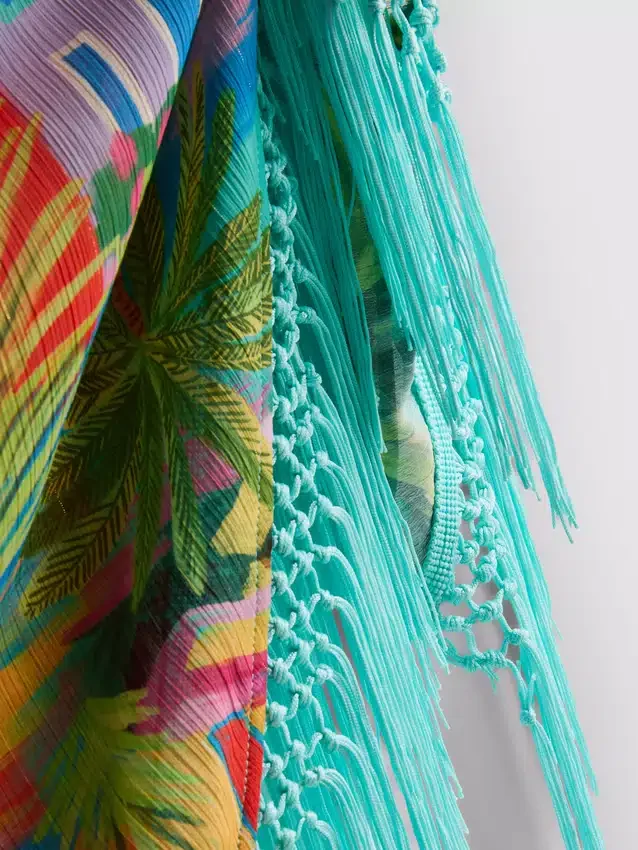 Tropical printed fringe sarong