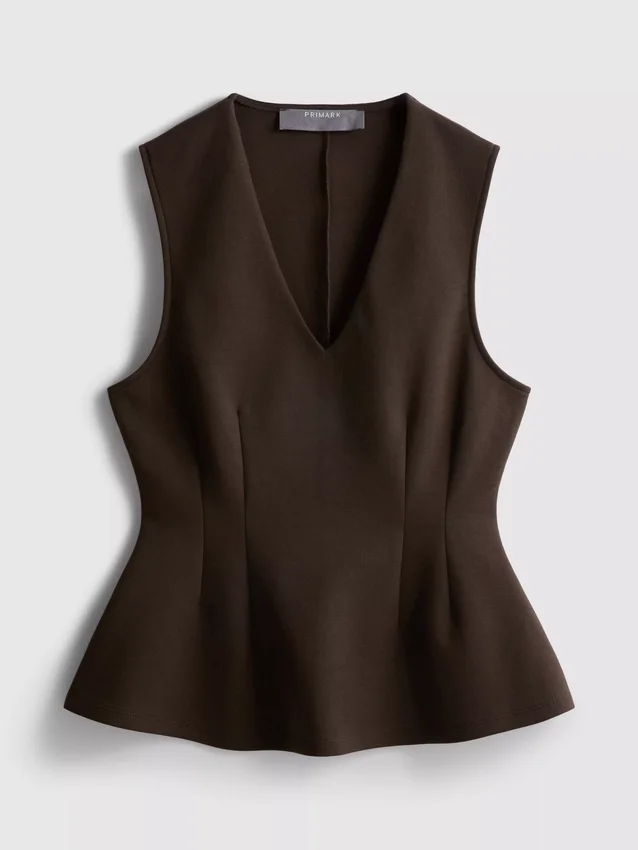 V-neck peplum sleeveless top