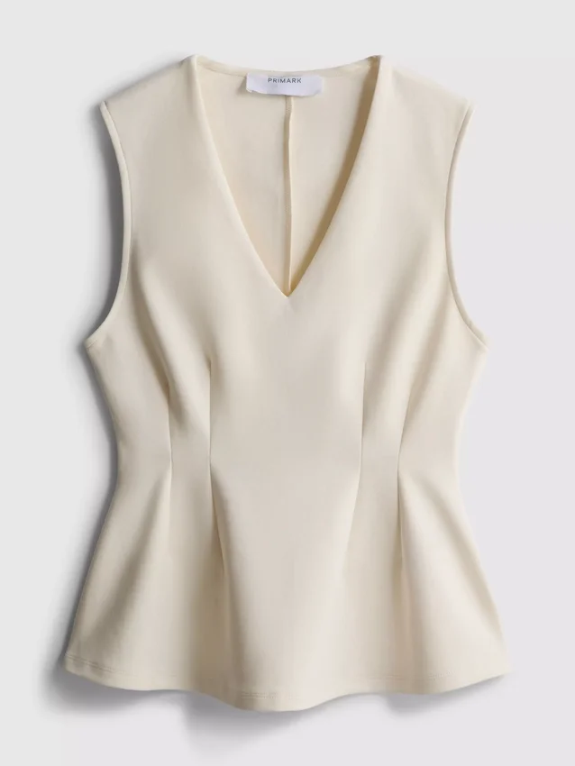 V-neck peplum sleeveless top