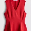 V-neck peplum sleeveless top