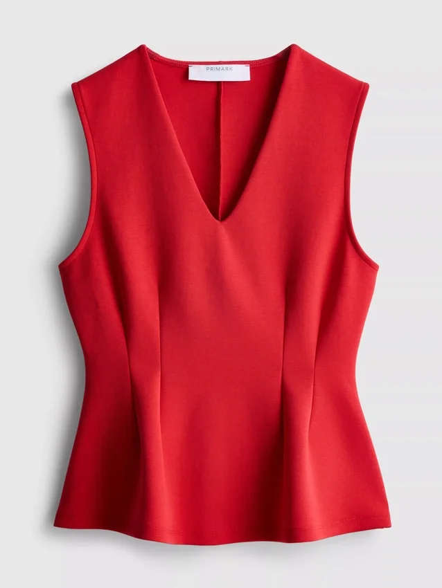V-neck peplum sleeveless top