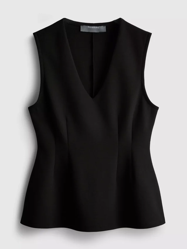V-neck peplum sleeveless top