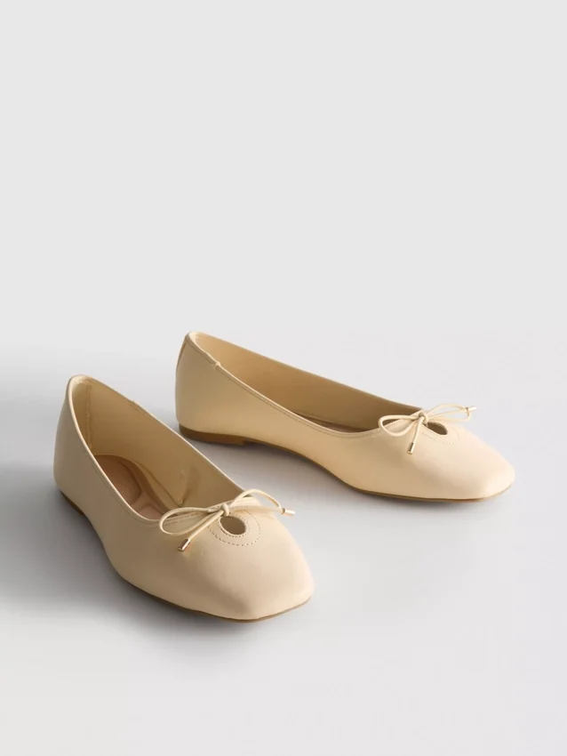 Wide fit faux leather square toe ballet slip ons
