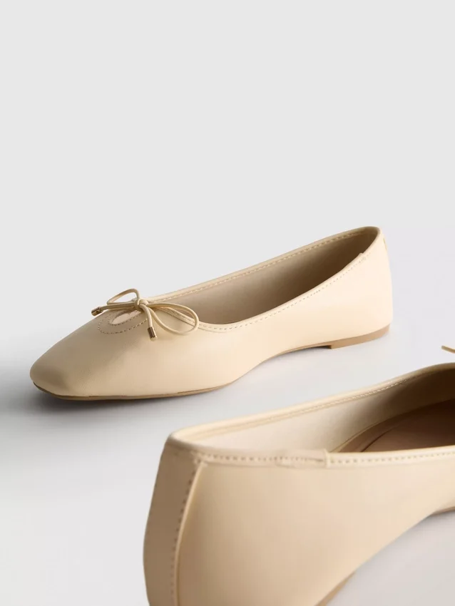 Wide fit faux leather square toe ballet slip ons