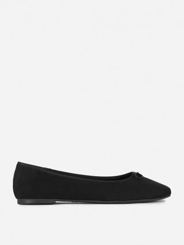 Wide fit faux suede bow ballerinas