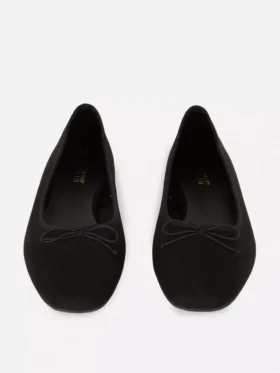 Wide fit faux suede bow ballerinas