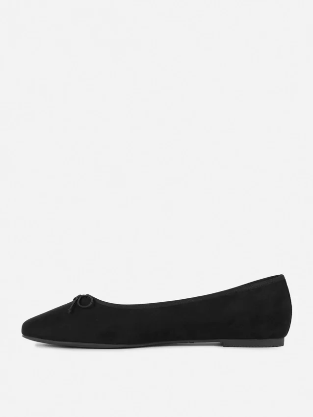 Wide fit faux suede bow ballerinas