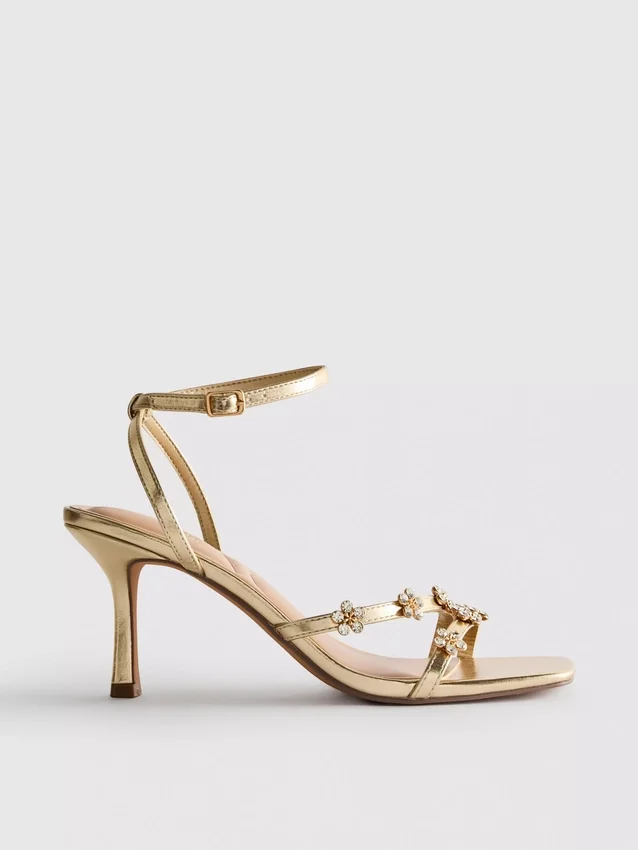 Wide fit floral rhinestone heeled sandals