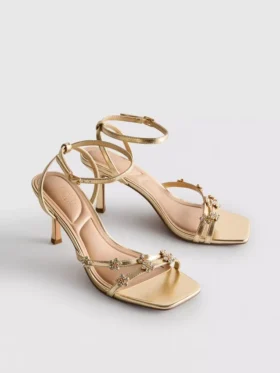Wide fit floral rhinestone heeled sandals