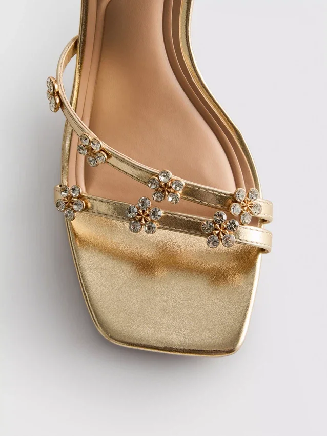 Wide fit floral rhinestone heeled sandals