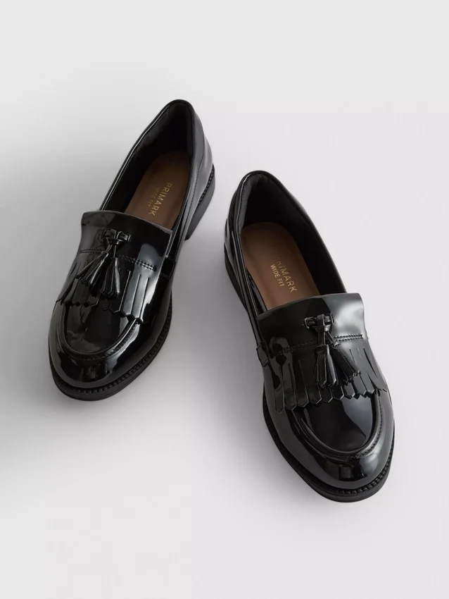 Wide fit patent loafers