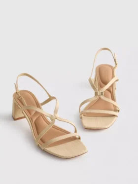 Wide-fit raffia trim block heel sandals