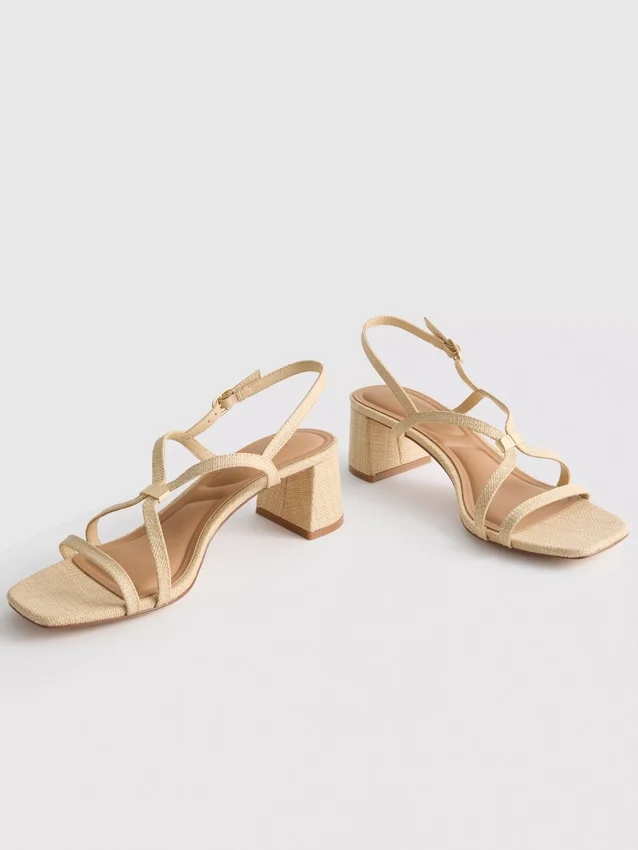 Wide-fit raffia trim block heel sandals