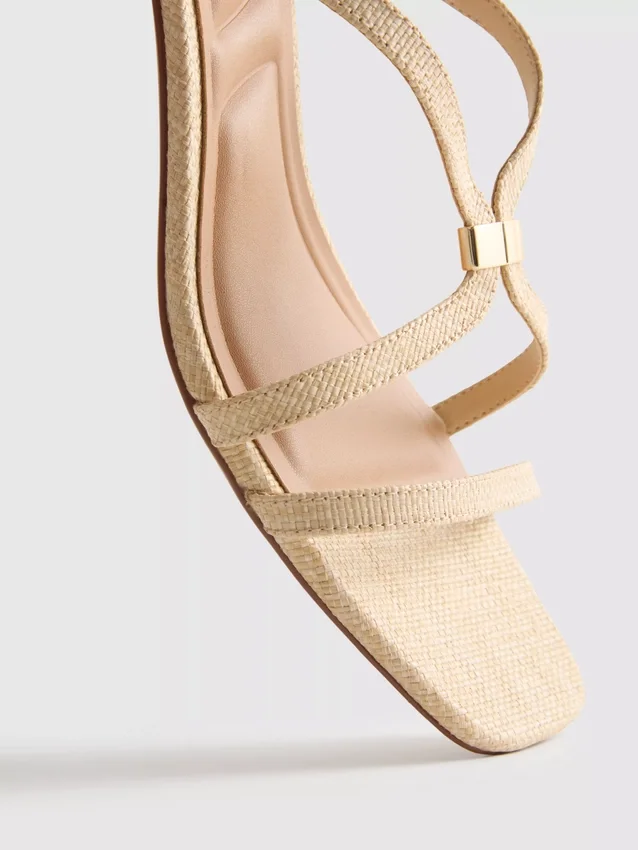 Wide-fit raffia trim block heel sandals