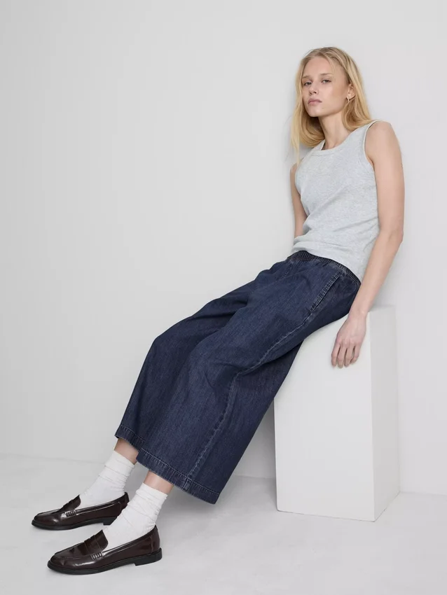 Wide-leg culotte jeans