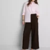 Wide leg pleated belt detail pants