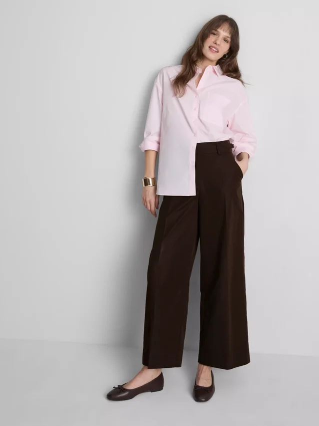 Wide leg pleated belt detail pants