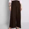 Wide leg pleated belt detail pants