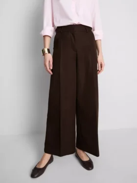 Wide leg pleated belt detail pants