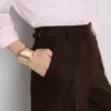 Wide leg pleated belt detail pants