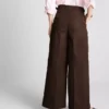 Wide leg pleated belt detail pants