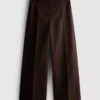 Wide leg pleated belt detail pants