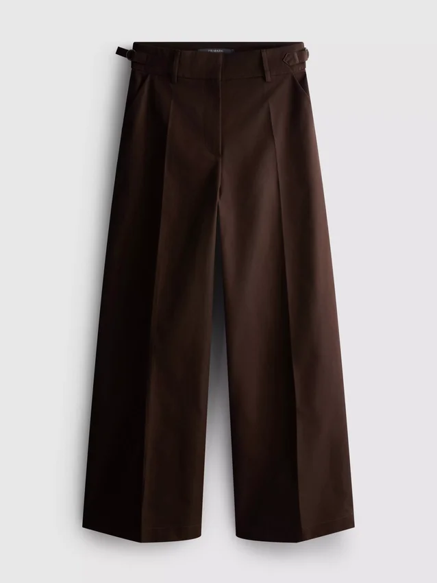 Wide leg pleated belt detail pants