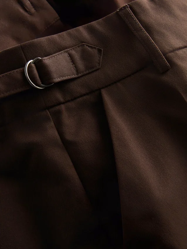 Wide leg pleated belt detail pants