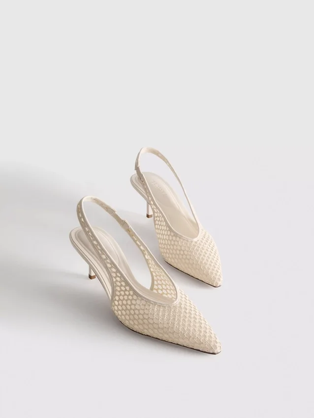 Woven mesh pointed court heels