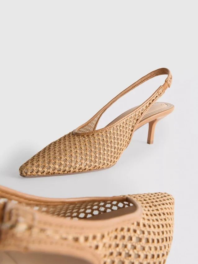 Woven mesh pointed court heels