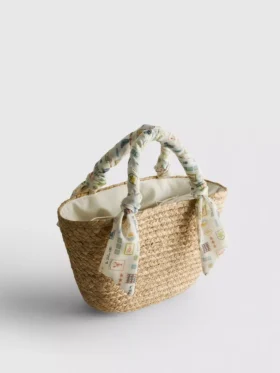 Woven straw midi bucket bag